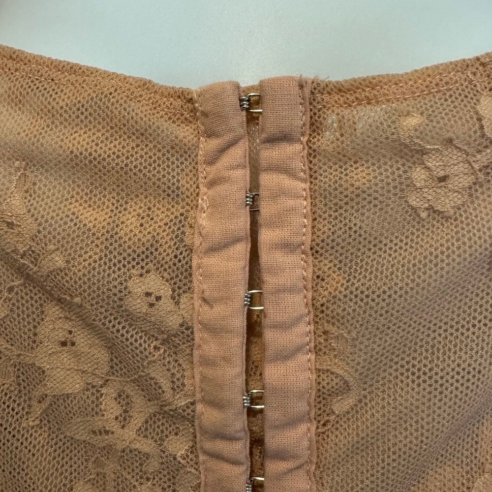 Sheer Lace Milkmaid Top S Peach Peplum Puff Sleeve Coquette Corset Fairy Pastel - Picture 3 of 9